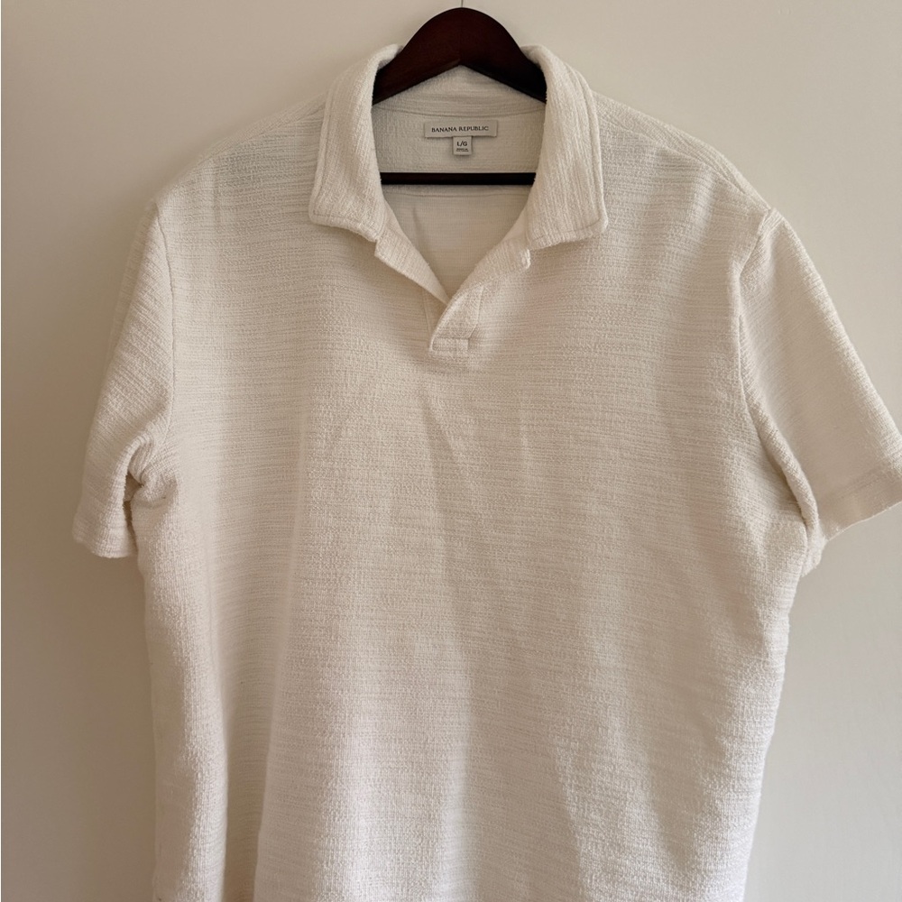 Banana Republic Cream Textured Polo Shirt